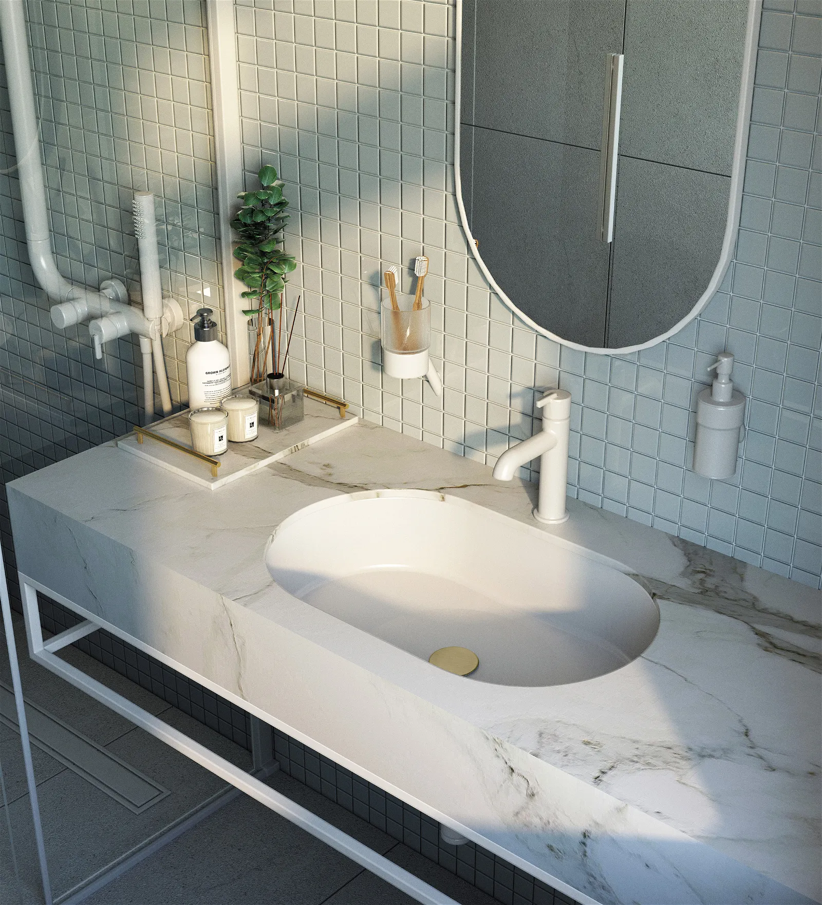 Deante umywalka Silia granitowa podblatowa - wpuszczana - owalna biała